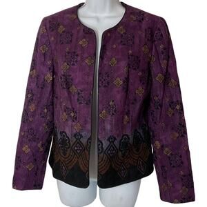 Coldwater Creek Open Batik Long sleeve Lined Purple Jacket Blazer 8
